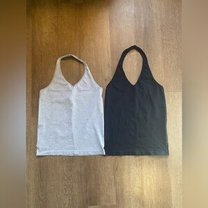 Bundle of 2 halter work out yoga tops black grey LIVE Love DREAM medium large